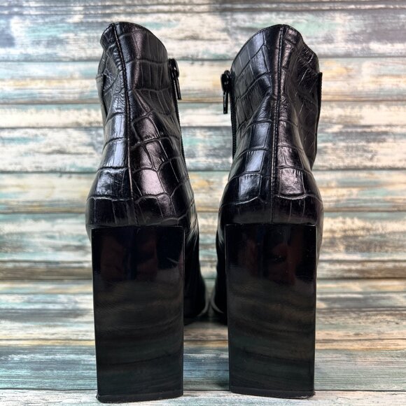 Bebe Ankle Boot Womens 11M Black Croc Print Leather Square Toe Club Edgy Modern - Picture 7 of 12